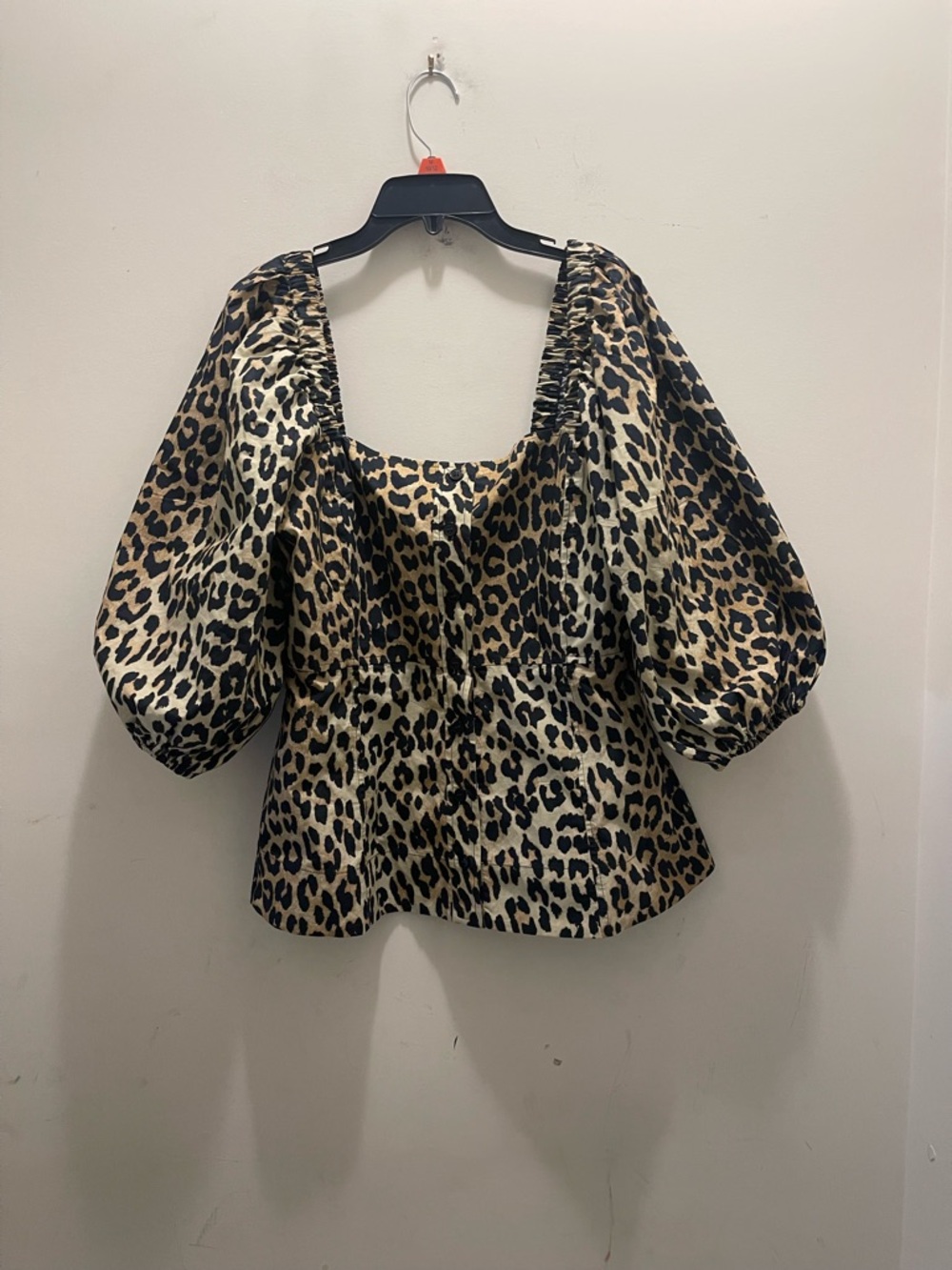 Fannie Leopard Print Puff-Sleeve Square Neck Top